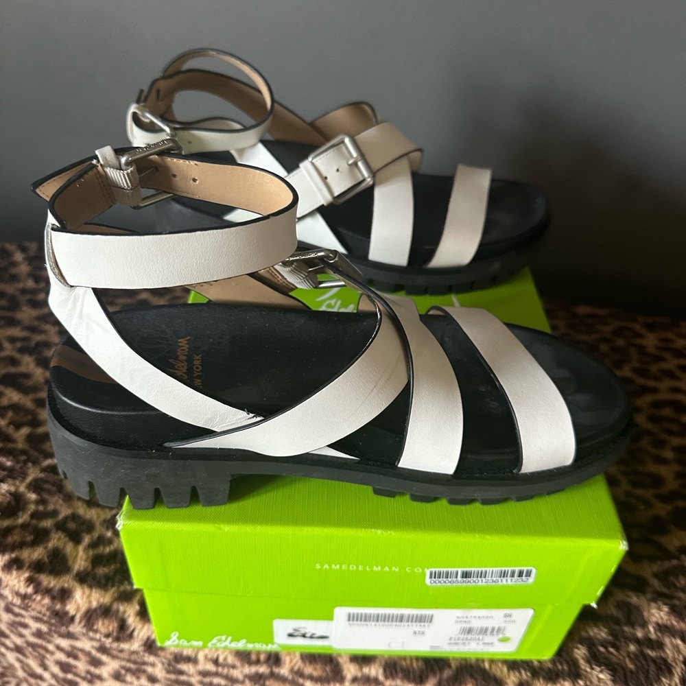 Sam Edelman White Leather Sandal Size 8 - Picture 2 of 6